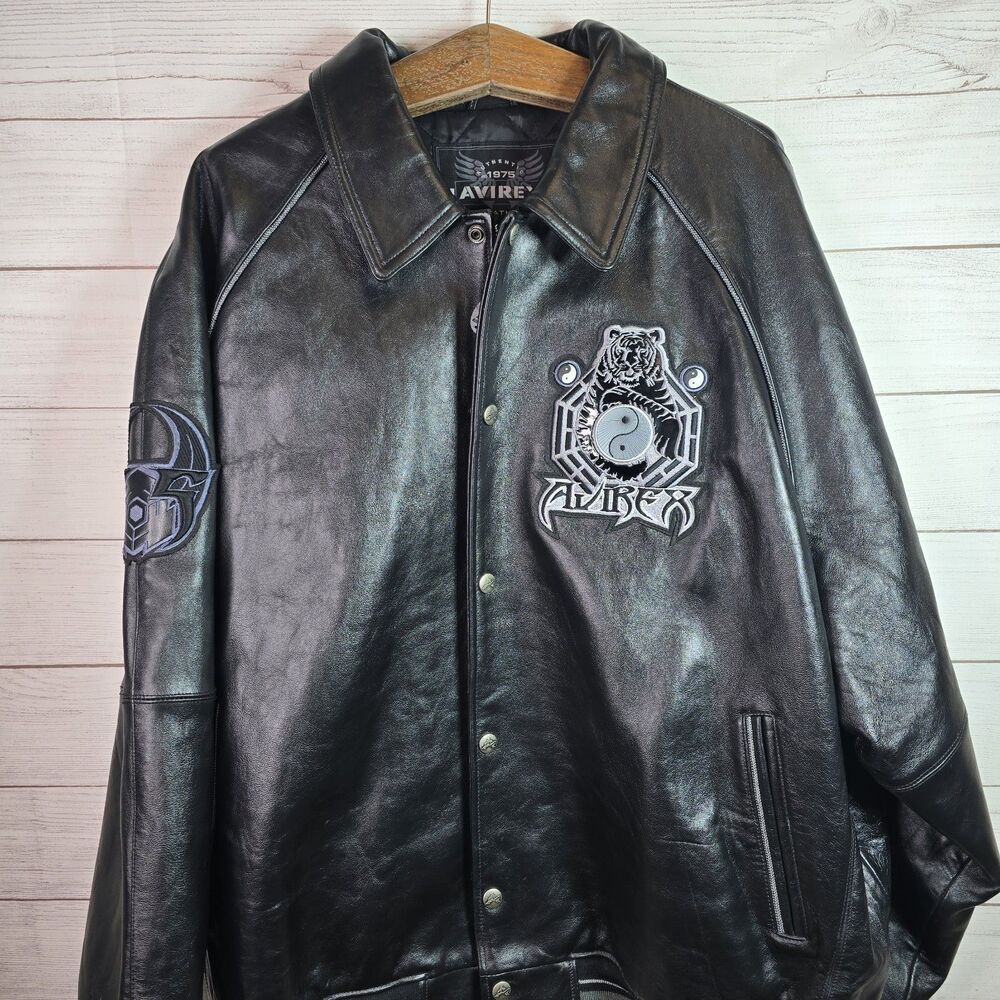 Vintage AVIREX Y2K Authentic Leather Bomber Jacket Size 4XL Samurai Embroidery